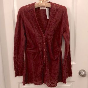 Rosie Neira for Anthropologie lace mohair Cardigan with ruching and buttons